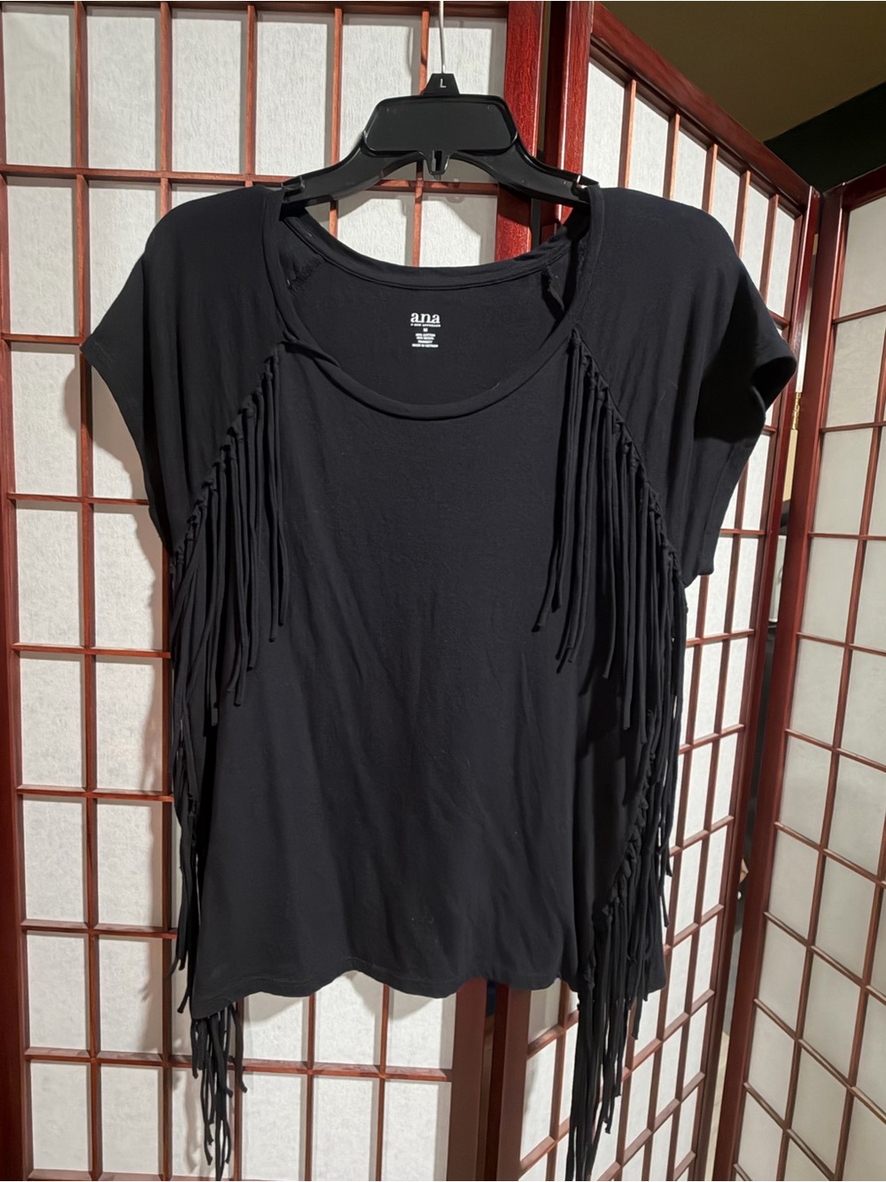 a.n.a Black Short Sleeve Fringe Tee